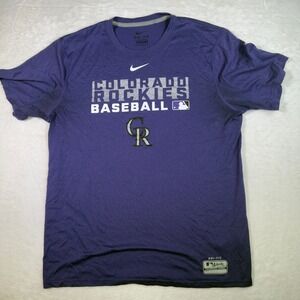 Men's Nike Dri Fit Colorado Rockies Baseball‎ T Shirt Purple Medium